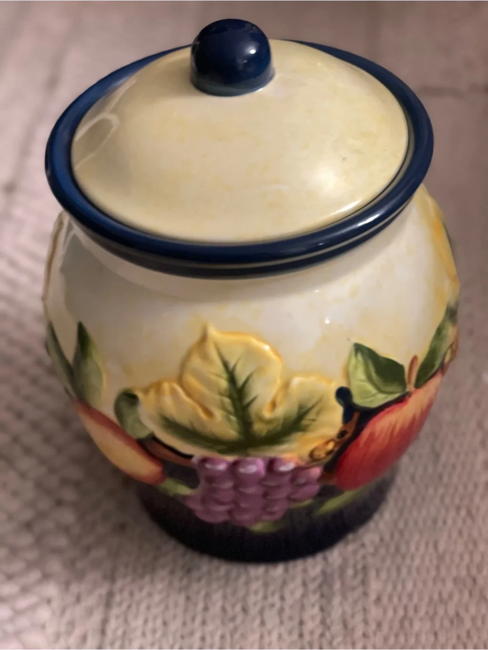 Large Ceramic Fruit Adorned Biscotti Jar